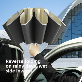 Trīsdaļīgs lietussargs ar ārējo apgriešanu, pilnīgi automātiska atvēršana un aizvēršana, 10 ribas, UPF > 50, audums 190T