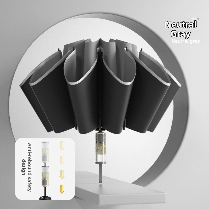 Trīsdaļīgs lietussargs ar ārējo apgriešanu, pilnīgi automātiska atvēršana un aizvēršana, 10 ribas, UPF > 50, audums 190T