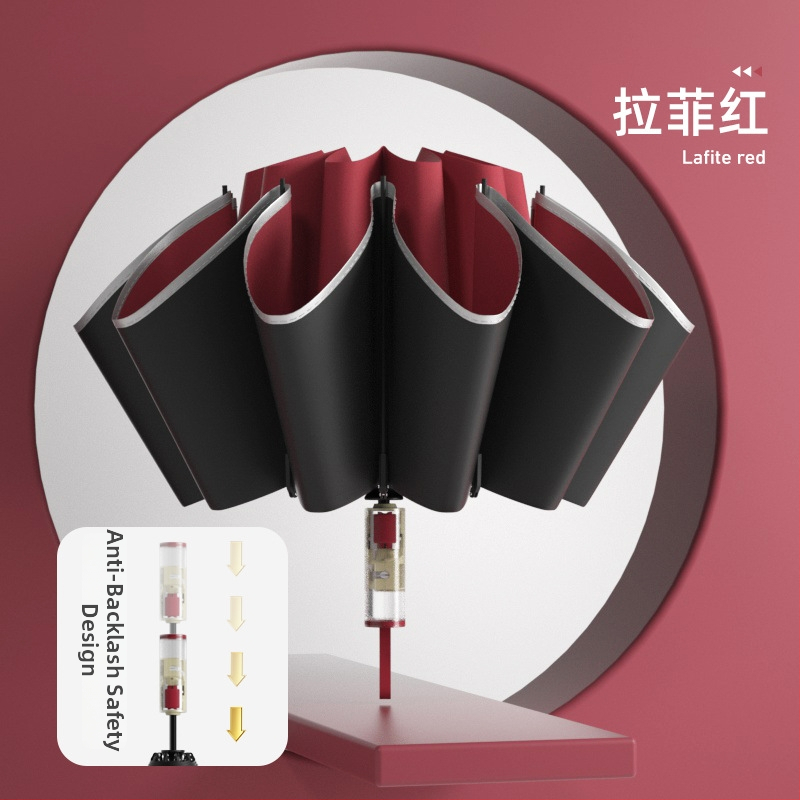 Trīsdaļīgs lietussargs ar ārējo apgriešanu, pilnīgi automātiska atvēršana un aizvēršana, 10 ribas, UPF > 50, audums 190T