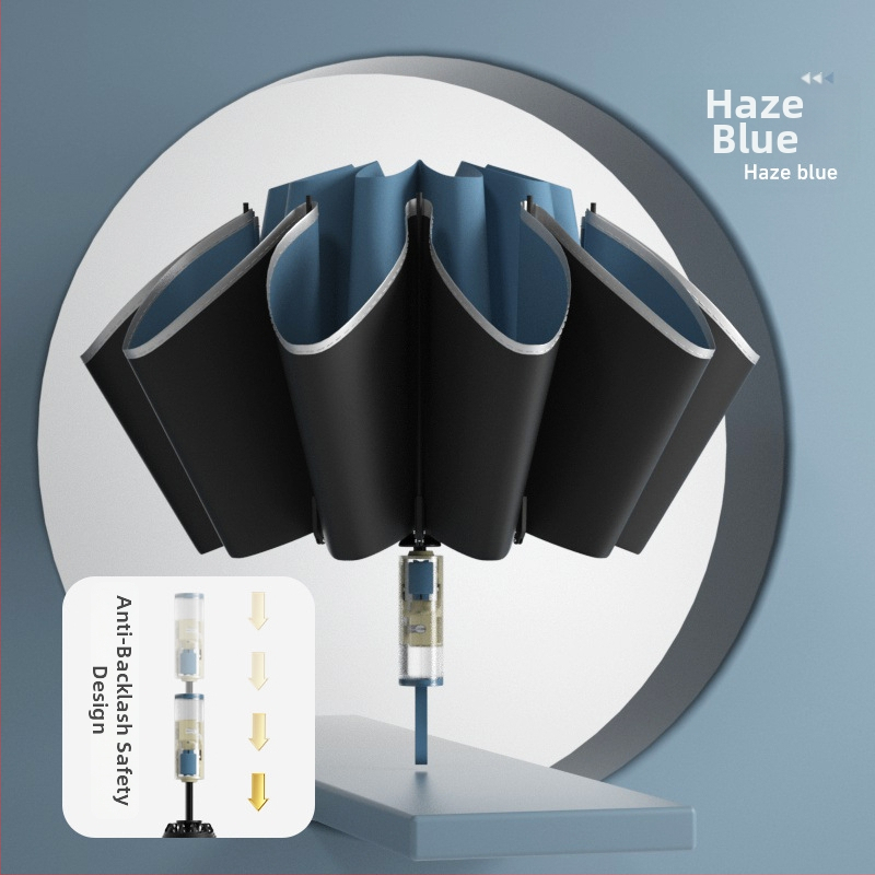 Trīsdaļīgs lietussargs ar ārējo apgriešanu, pilnīgi automātiska atvēršana un aizvēršana, 10 ribas, UPF > 50, audums 190T