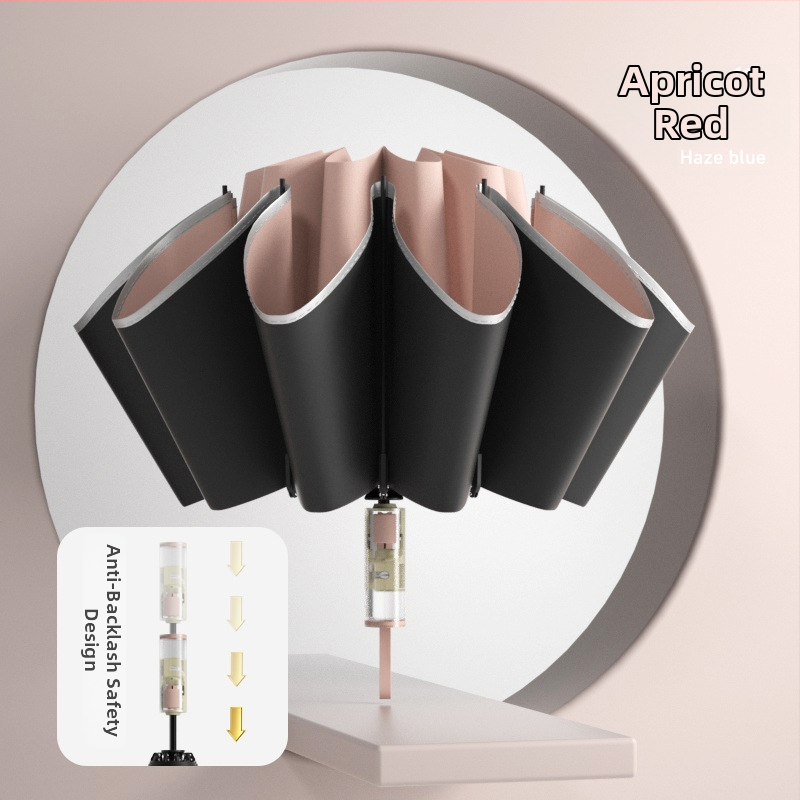 Trīsdaļīgs lietussargs ar ārējo apgriešanu, pilnīgi automātiska atvēršana un aizvēršana, 10 ribas, UPF > 50, audums 190T