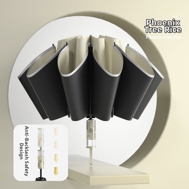 Trīsdaļīgs lietussargs ar ārējo apgriešanu, pilnīgi automātiska atvēršana un aizvēršana, 10 ribas, UPF > 50, audums 190T