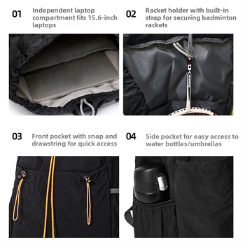 Sherlock spordikott veekindla materjaliga, kiire kuivamine, kõver õlarihm, Oxfordi kanga vooder