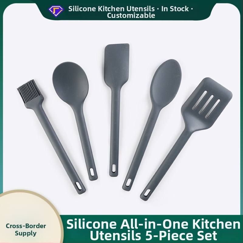 Silicone virtuvės įrankių rinkinys: šaukštas ir mentele iš silikono – neprilimpančios, aukštos temperatūros atsparumas, neslystančios, apsauga nuo nudegimų; rankenėlė su silikono korpusu ir nailoniniu centru