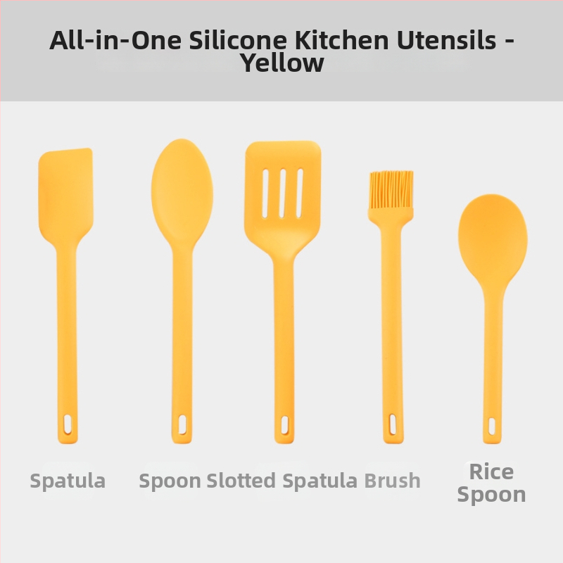 Silicone virtuvės įrankių rinkinys: šaukštas ir mentele iš silikono – neprilimpančios, aukštos temperatūros atsparumas, neslystančios, apsauga nuo nudegimų; rankenėlė su silikono korpusu ir nailoniniu centru