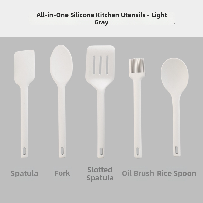 Silicone virtuvės įrankių rinkinys: šaukštas ir mentele iš silikono – neprilimpančios, aukštos temperatūros atsparumas, neslystančios, apsauga nuo nudegimų; rankenėlė su silikono korpusu ir nailoniniu centru