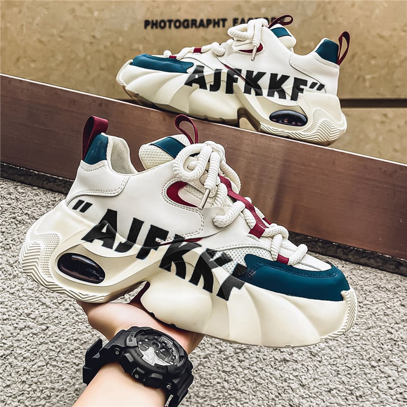 Ανδρικά αθλητικά παπούτσια με αερόσφυρη αύξηση ύψους, χαμηλό πάνω μέρος, PU επάνω, διχτυωτή επένδυση, κορδόνια, φθινοπωρο 2024