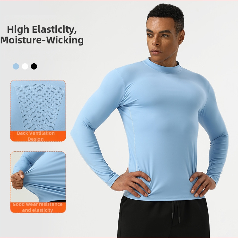 Meeste pikkade varrukatega kompressioonitreeningupluus, ühetvärviline, kiiresti kuivav hingav kiudsegu, 75% nailon, 25% spandeks vooder, sobib talveks, kevadeks ja sügiseks