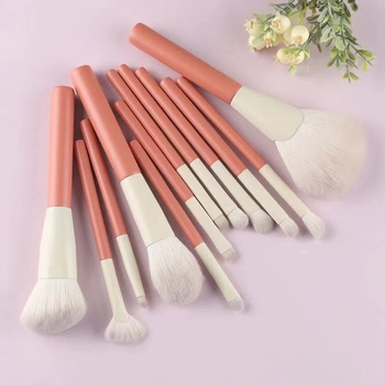 Set de 12 pensule de machiaj, periile din fibre artificiale, mânere din plastic, design portabil, lungime totală 14,5 cm