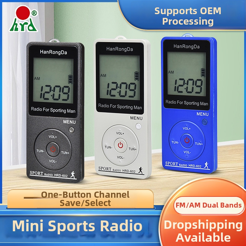 Dviejų dažnių FM/AM mini sporto radijo imtuvas su skaitmeniniu ekranu ir žingsnių skaitikliu, USB sąsaja, ličio baterija — HRD-602