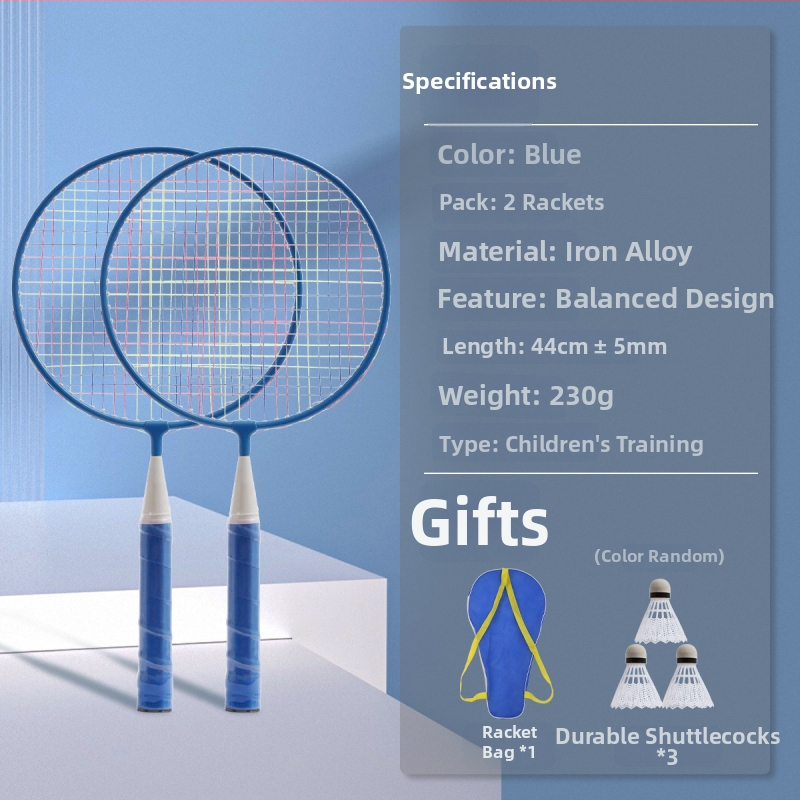 Lastele mõeldud sulgpallitrakettide komplekt – kahekordsed raketid, raami materjal raua sulam, kaal 95–100 g, külgsuunaline löök, sobib lauamängudeks ja sulgpalliks