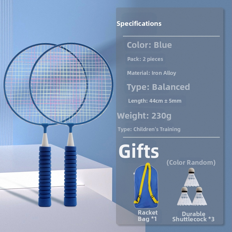 Lastele mõeldud sulgpallitrakettide komplekt – kahekordsed raketid, raami materjal raua sulam, kaal 95–100 g, külgsuunaline löök, sobib lauamängudeks ja sulgpalliks