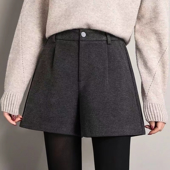 Pantaloni casual dama, talie înaltă, croială dreaptă, lungime trei sferturi, țesătură groasă, colecția de iarnă 2023