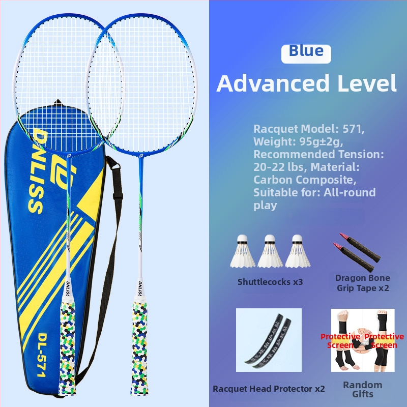 Raketa za badminton s direktnim udarom – karbonska konstrukcija, težina 95–100 g, drška G2, srednja tvrdoća, set od dvije rakete