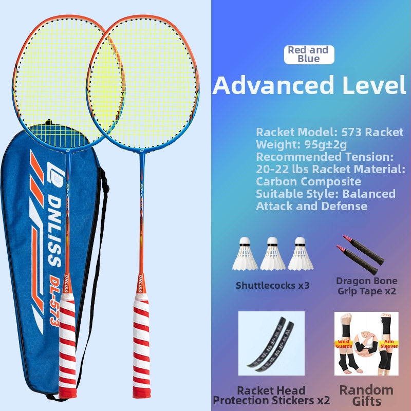 Raketa za badminton s direktnim udarom – karbonska konstrukcija, težina 95–100 g, drška G2, srednja tvrdoća, set od dvije rakete