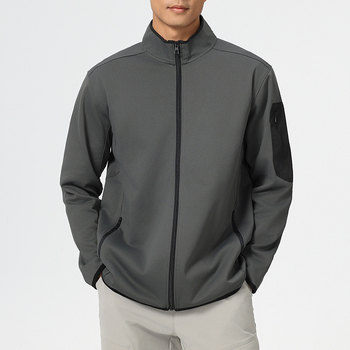 Vyrų lauko vėjinė striukė su stovimu kaklu, ilgomis rankovėmis, tampri poliesterio-spandekso medžiaga 96/4, ruduo