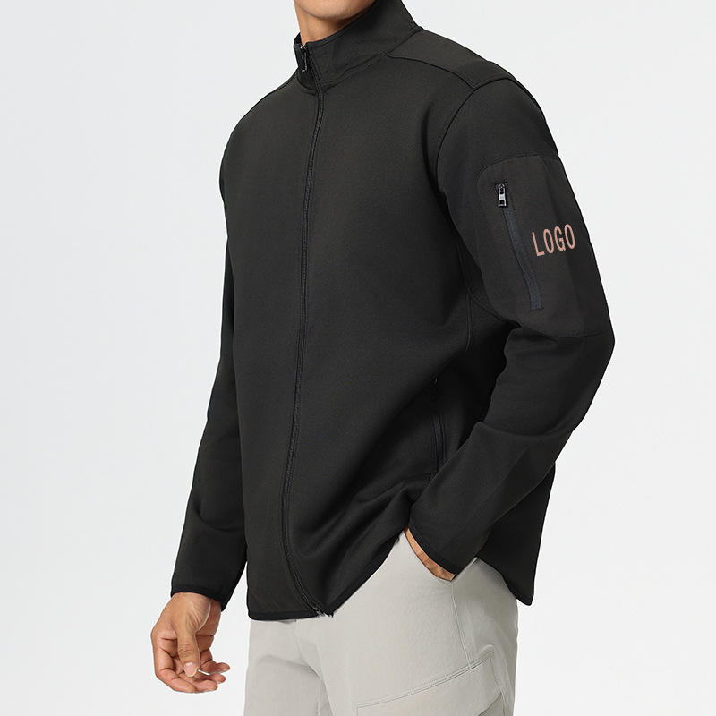 Vyrų lauko vėjinė striukė su stovimu kaklu, ilgomis rankovėmis, tampri poliesterio-spandekso medžiaga 96/4, ruduo