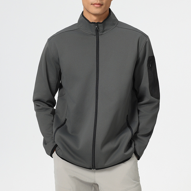 Vyrų lauko vėjinė striukė su stovimu kaklu, ilgomis rankovėmis, tampri poliesterio-spandekso medžiaga 96/4, ruduo