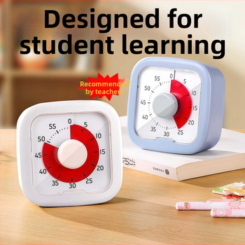 Vizualni timer za domaću zadaću učenika, s analognim pokazivačem i kronografom, kvadratno plastično kućište, automatski mehanički pogon