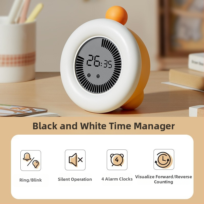 Benish Timer vizual pentru copii, pentru auto-disciplină în învățare – afișaj LED, alarmă, cronograf și calendar; corp rotund din plastic, alimentare cu baterii, proiecția ceasului.