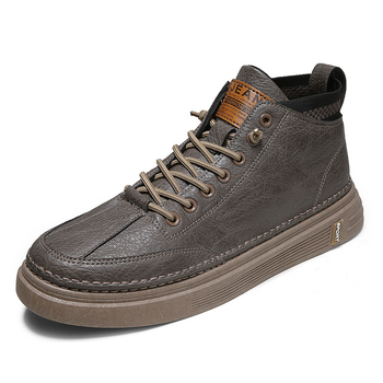 Meeste nahast loaferid kõrge ülaosaga, ümmarguse varbaga, lame kont, kummist talla, EVA sisetald