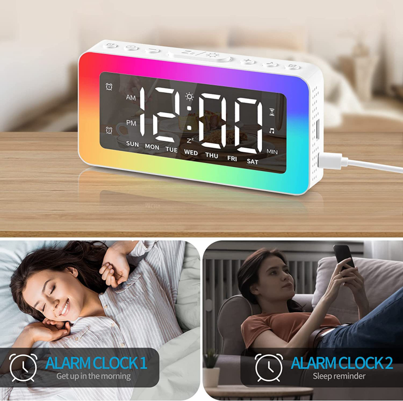 LED budík s USB napájaním, snooze funkcia, nočné svetlo, 24-hodinový displej