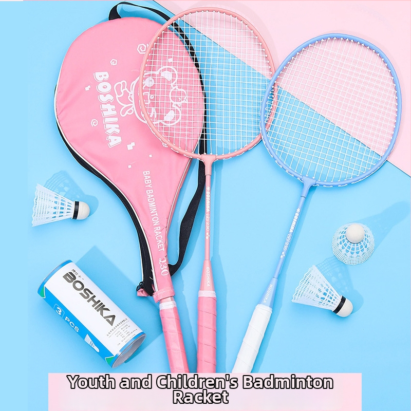 Detská raketa na badminton, Bosska; rám: železné zliatina; struny: nylon; pre deti; tvrdosť tyče: stredná