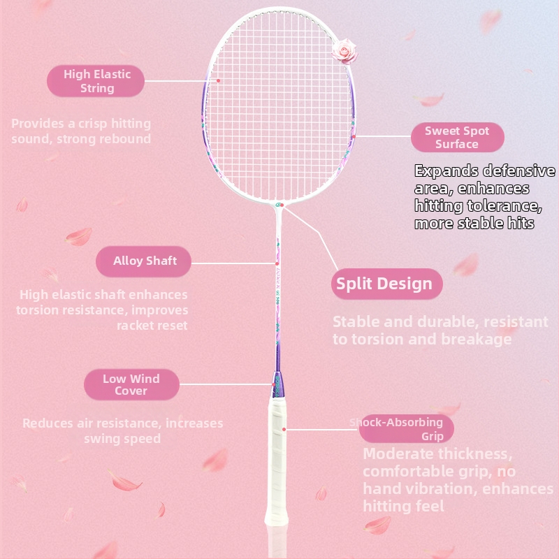 Badminton raket Bushi Card — ferroalloy raam, nailonist stringid, algajatele ja noortele, keskmine jäikusus, logotipu trükkimine saadaval