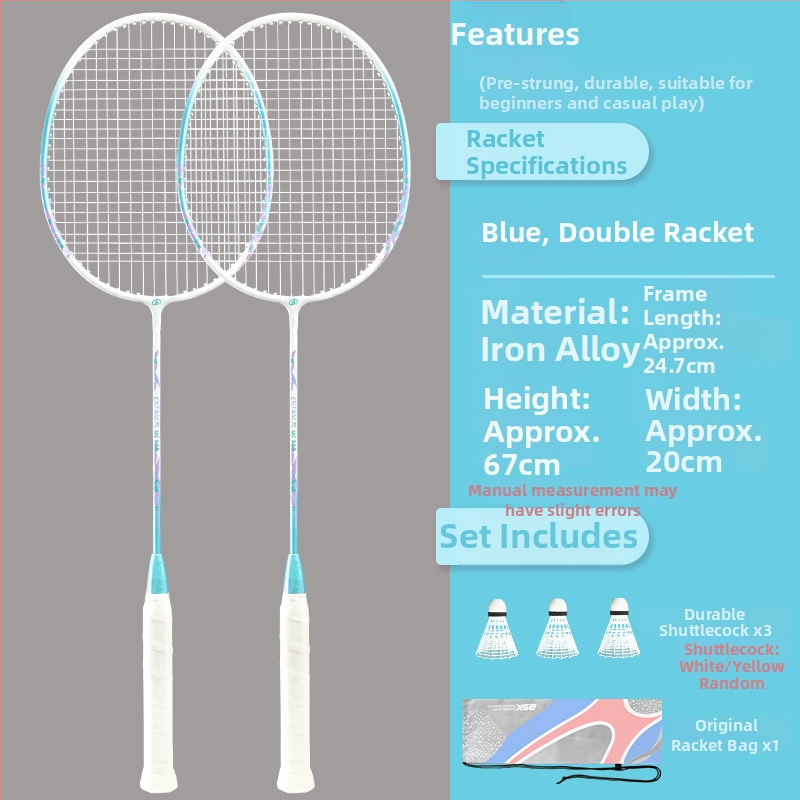 Badminton raketė Bushi Card — ferroalijos rėmas, nailoninės virvės, pradedantiesiems jaunimui, vidutinė standumas, logotipo spausdinimas galimas