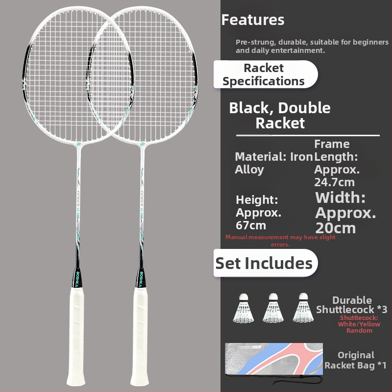 Badminton raketė Bushi Card — ferroalijos rėmas, nailoninės virvės, pradedantiesiems jaunimui, vidutinė standumas, logotipo spausdinimas galimas