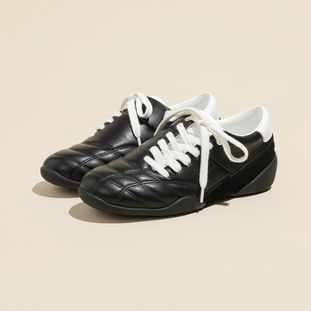 Pantofi sport casual din piele naturală de vită, toc mic 1–3 cm, vârf rotund, șireturi