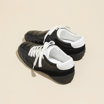 Pantofi sport casual din piele naturală de vită, toc mic 1–3 cm, vârf rotund, șireturi