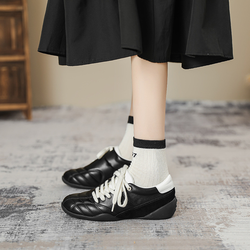 Pantofi sport casual din piele naturală de vită, toc mic 1–3 cm, vârf rotund, șireturi