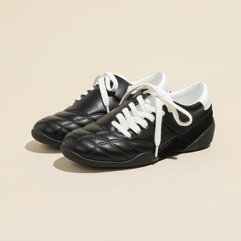 Pantofi sport casual din piele naturală de vită, toc mic 1–3 cm, vârf rotund, șireturi