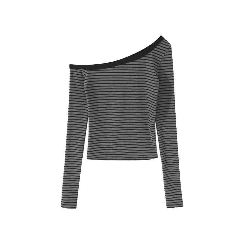 T-shirt s prugama i dijagonalnim ovratnikom, dugi rukav, uski kroj, poliester, patchwork detalj