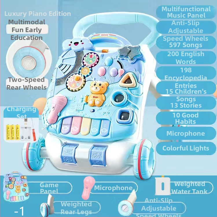 Bērnu staigātājs ar muzikālu spēļu galdu, transformējams spēļu galds, plastmasas konstrukcija, piemērots vecumam 0–3 gadi