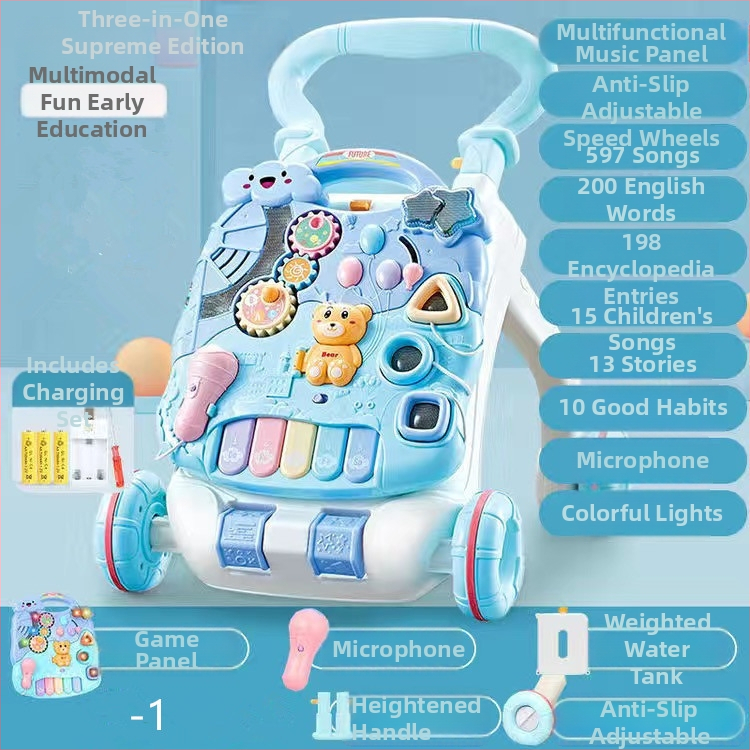 Bērnu staigātājs ar muzikālu spēļu galdu, transformējams spēļu galds, plastmasas konstrukcija, piemērots vecumam 0–3 gadi