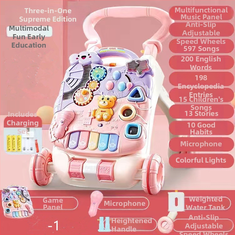 Bērnu staigātājs ar muzikālu spēļu galdu, transformējams spēļu galds, plastmasas konstrukcija, piemērots vecumam 0–3 gadi