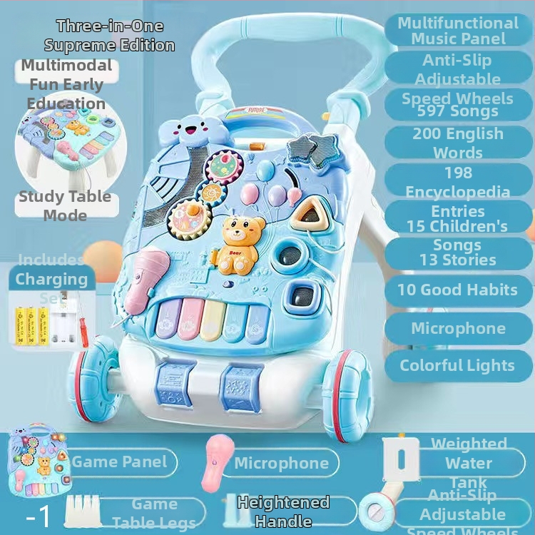 Bērnu staigātājs ar muzikālu spēļu galdu, transformējams spēļu galds, plastmasas konstrukcija, piemērots vecumam 0–3 gadi