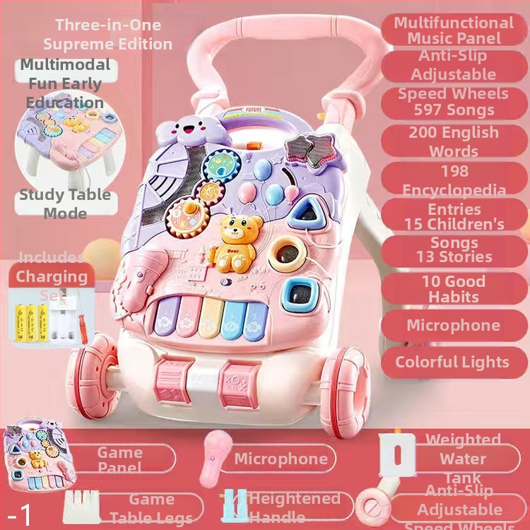 Bērnu staigātājs ar muzikālu spēļu galdu, transformējams spēļu galds, plastmasas konstrukcija, piemērots vecumam 0–3 gadi