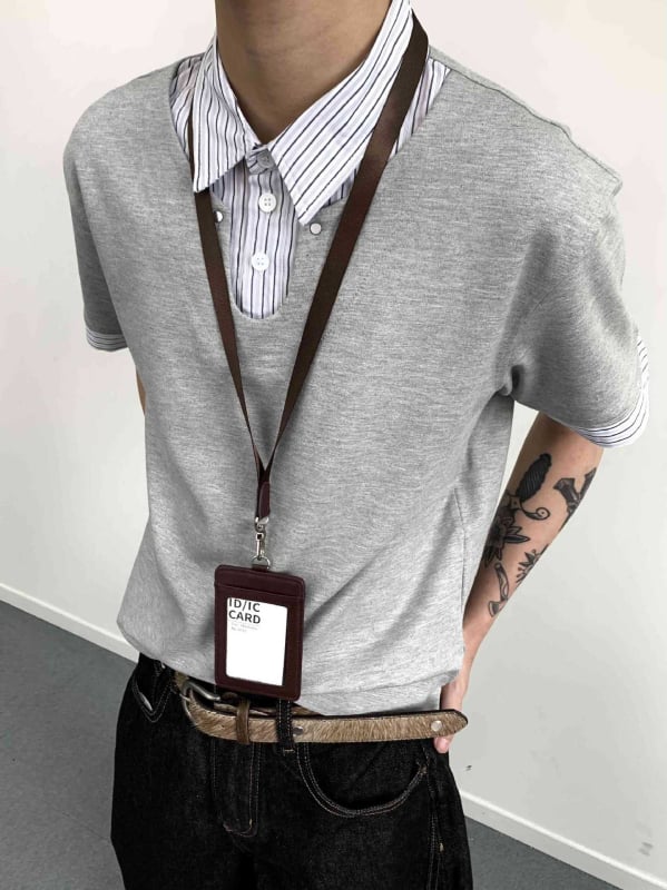 MADEEXTREME Ρετρό patchwork ριγέ πουκάμισο polo με γιακά, μακριά μανίκια, χαλαρή γραμμή – Σχέδιο ραφής, 68% ρεϊόν, 27% νάιλον, 5% σπάντεξ; 100% βαμβάκι