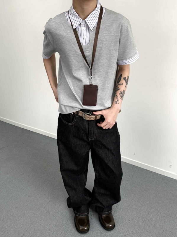 MADEEXTREME Ρετρό patchwork ριγέ πουκάμισο polo με γιακά, μακριά μανίκια, χαλαρή γραμμή – Σχέδιο ραφής, 68% ρεϊόν, 27% νάιλον, 5% σπάντεξ; 100% βαμβάκι