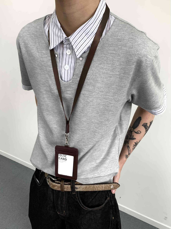 MADEEXTREME Ρετρό patchwork ριγέ πουκάμισο polo με γιακά, μακριά μανίκια, χαλαρή γραμμή – Σχέδιο ραφής, 68% ρεϊόν, 27% νάιλον, 5% σπάντεξ; 100% βαμβάκι