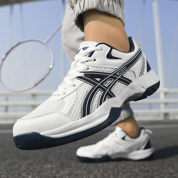 Бадминтон обувки, дишаща мрежеста горна част, предно връзване, ленена горна част, подметка от естествен каучук, средна подметка от гума