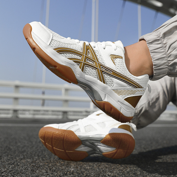 Бадминтон обувки, дишаща мрежеста горна част, предно връзване, ленена горна част, подметка от естествен каучук, средна подметка от гума