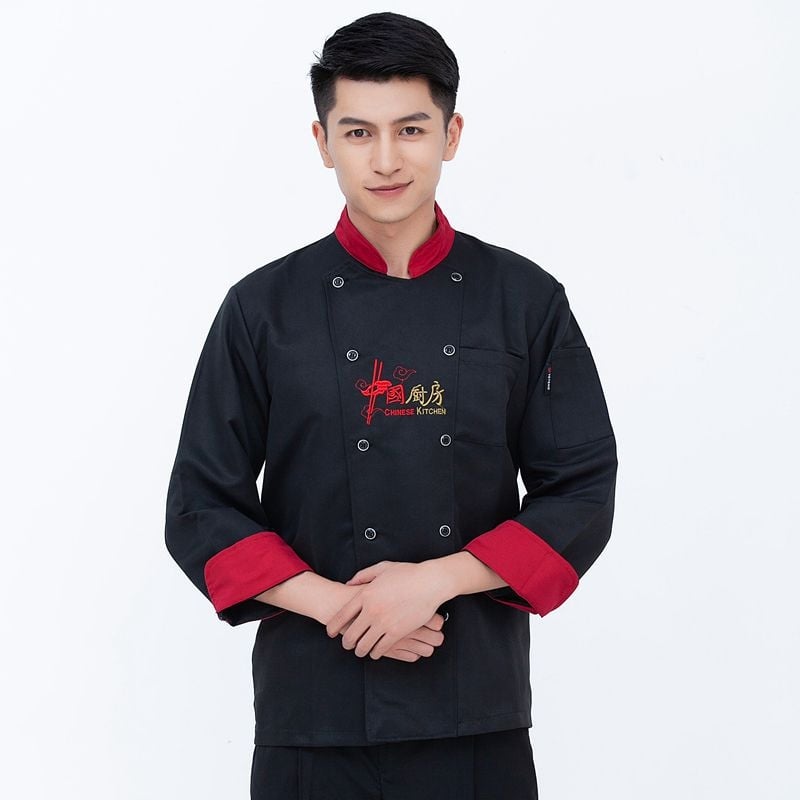 Férfi szakács egyenruha szállodákhoz — pamutkeverék, antiszennyező, hosszú ujjú, konyha/étterem, őszi-téli kínai stílus