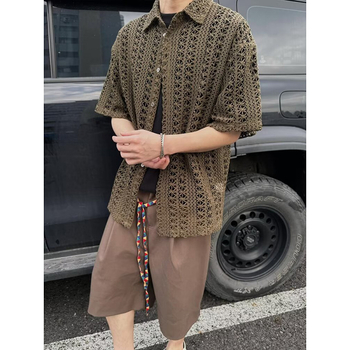 Πόλο με κοντά μανίκια, χαλαρή γραμμή, πάνελ σε χρωματική αντιστοίχιση με σχέδιο κολάζ, ελαφρύ διαπνέον πολυεστερικό μείγμα για το καλοκαίρι