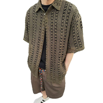 Πόλο με κοντά μανίκια, χαλαρή γραμμή, πάνελ σε χρωματική αντιστοίχιση με σχέδιο κολάζ, ελαφρύ διαπνέον πολυεστερικό μείγμα για το καλοκαίρι