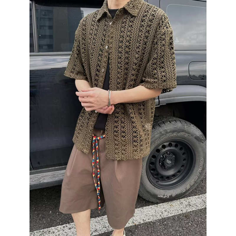 Πόλο με κοντά μανίκια, χαλαρή γραμμή, πάνελ σε χρωματική αντιστοίχιση με σχέδιο κολάζ, ελαφρύ διαπνέον πολυεστερικό μείγμα για το καλοκαίρι