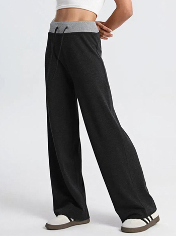 Ženske patchwork casual sports hlače s visokim strukom, straight kroj, do poda, drapirane, mješavina poliestera, 12% rayon i 5% spandex, visoka elastičnost